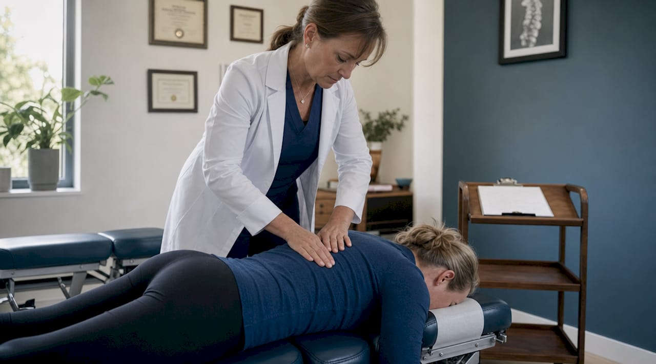 Chiropractor performing spinal adjustment on patient