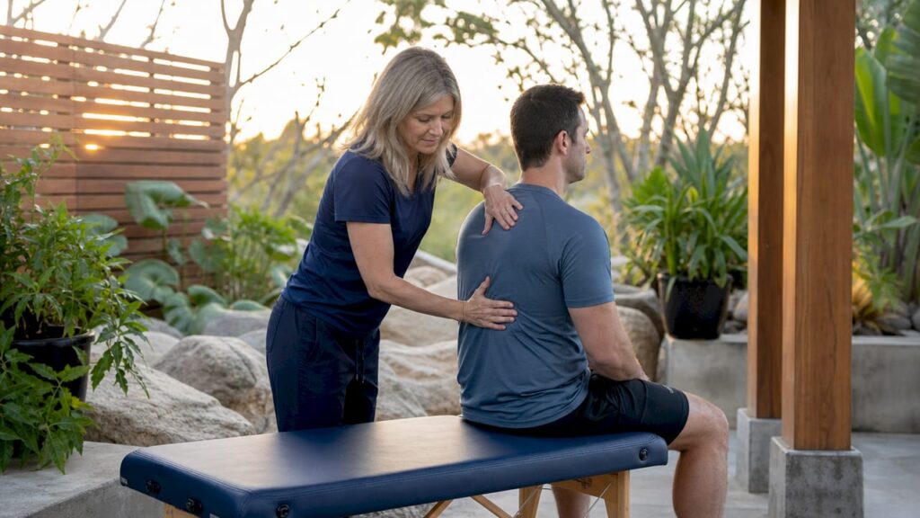 Chiropractor performing spinal adjustment on patient