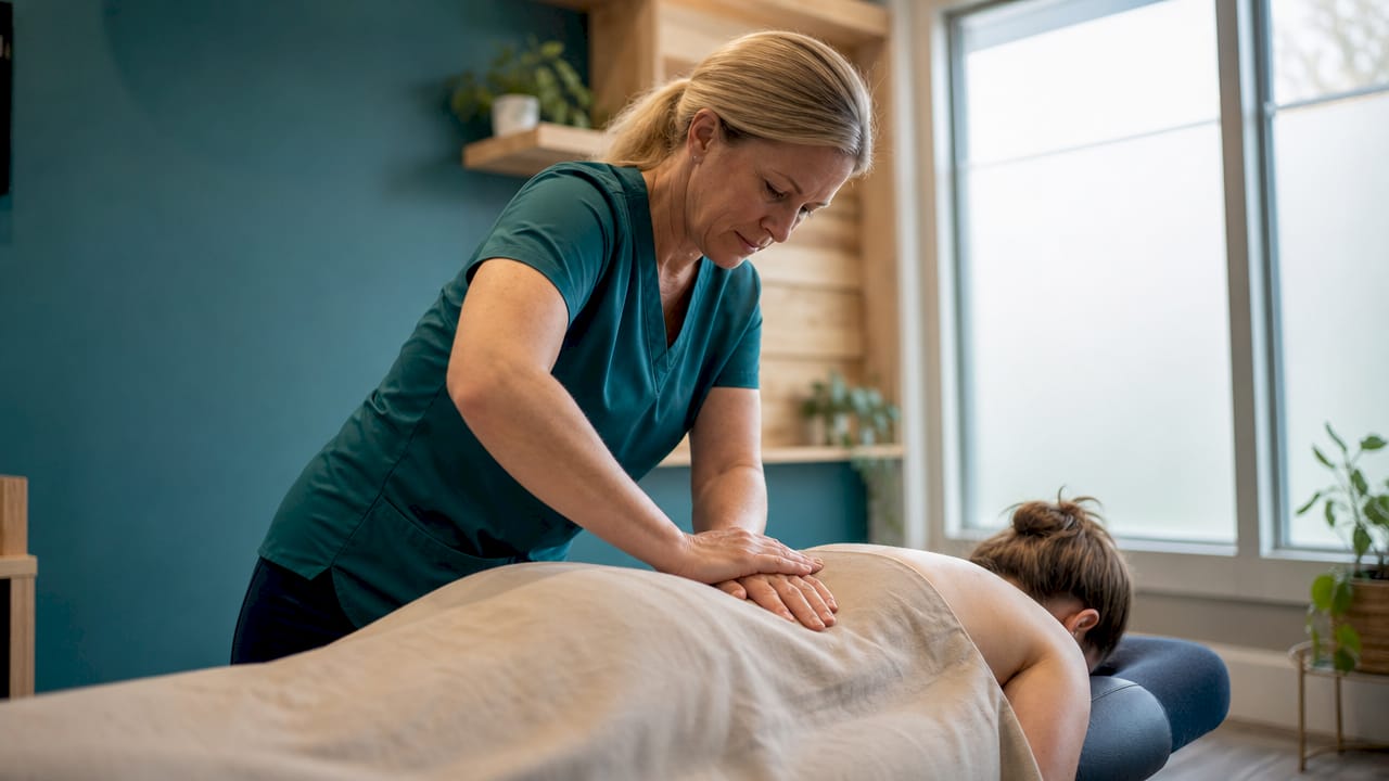 Chiropractor adjusting patient’s spine in clinic
