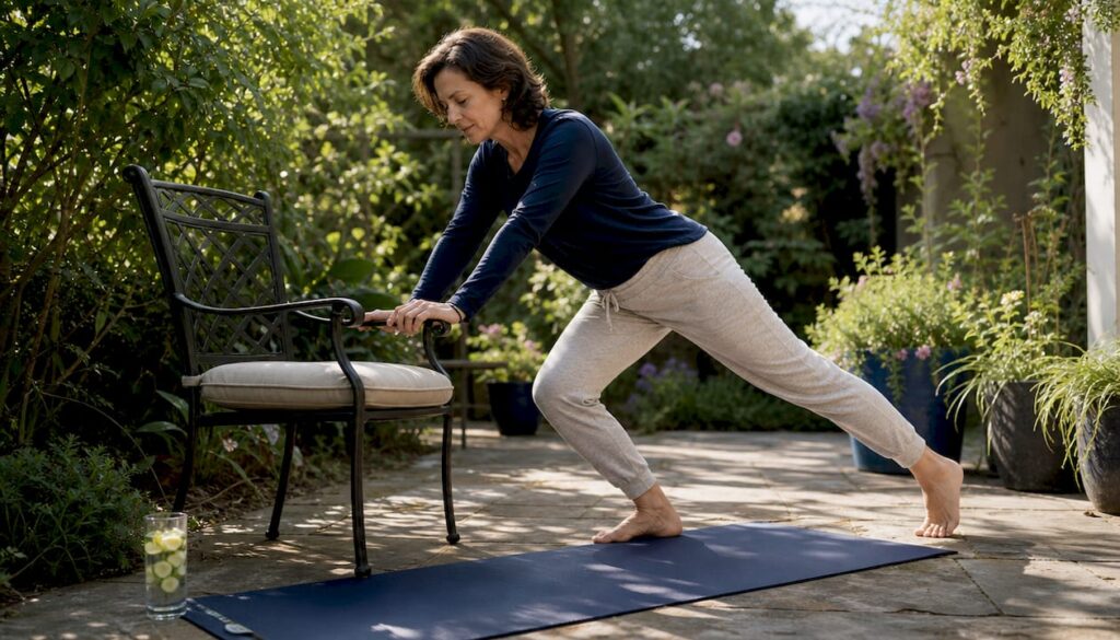 Woman doing spinal stretches at home
