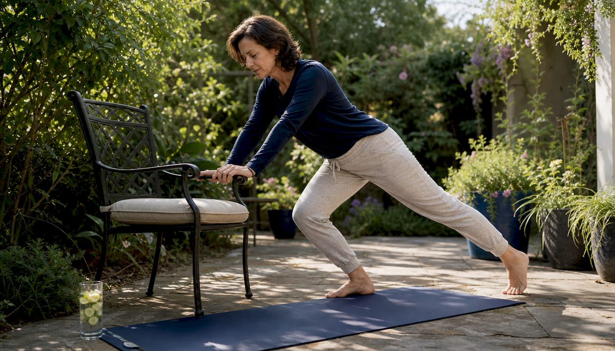 Woman doing spinal stretches at home