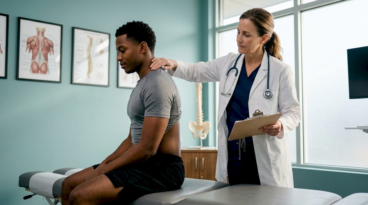 Athlete receiving chiropractic spinal adjustment