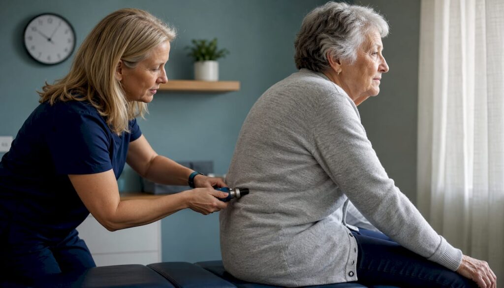 Elderly woman receiving gentle chiropractic adjustment