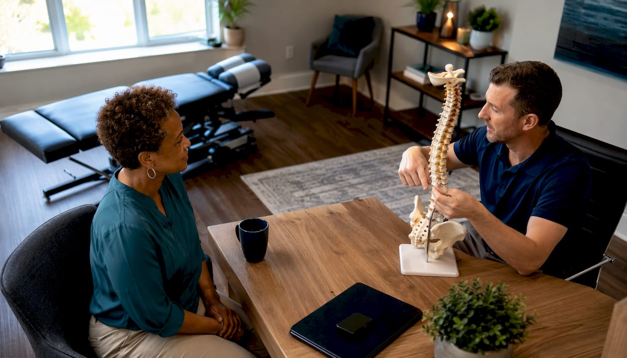 Patient and chiropractor consultation session