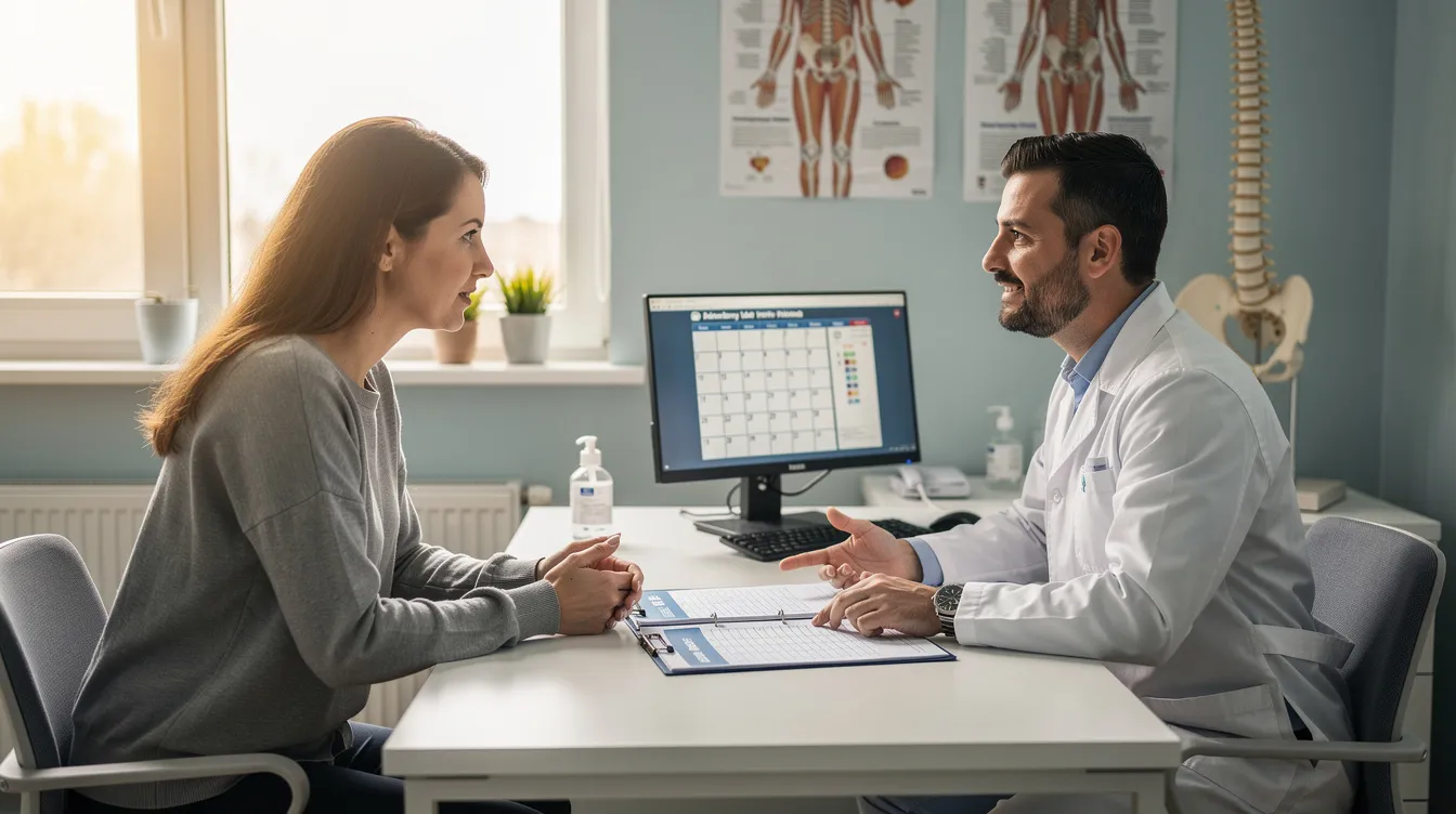 A chiropractor is seen discussing a personalized care schedule with a patient, emphasizing the importance of maintaining spinal health through regular chiropractic adjustments. This proactive approach aims to prevent chronic pain and support overall well-being by addressing spinal misalignments and promoting proper spinal alignment.