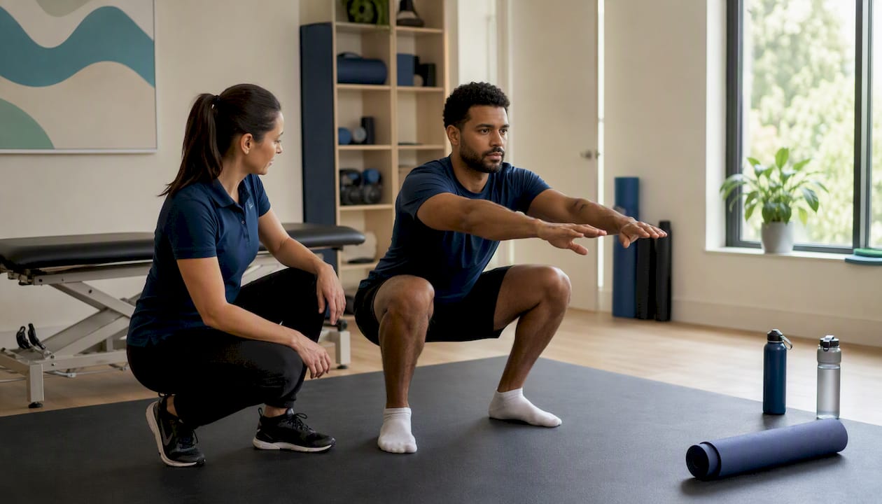 Patient performing movement assessment with therapist
