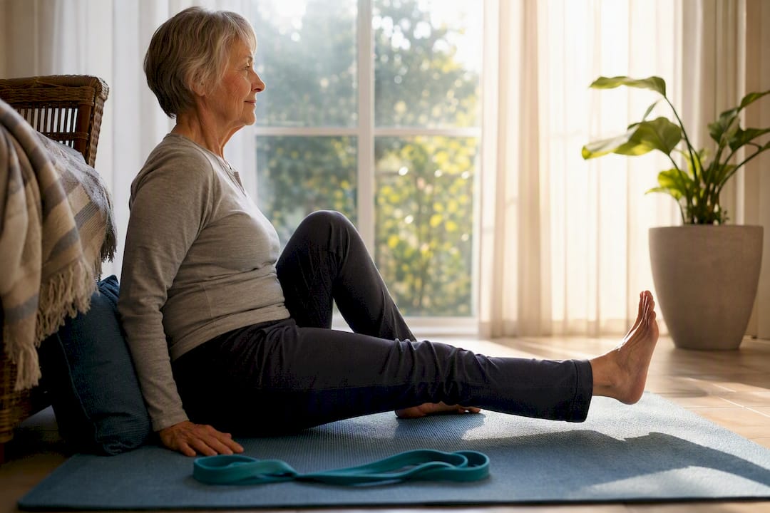Older adult doing ankle mobility exercises