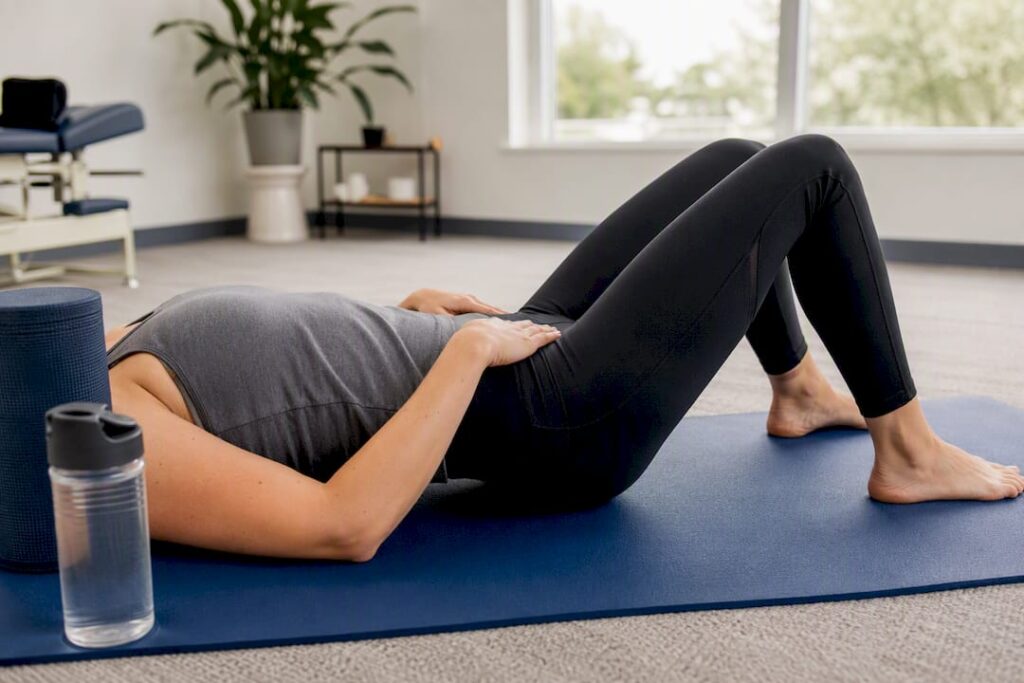 Person performing posterior pelvic tilt drill