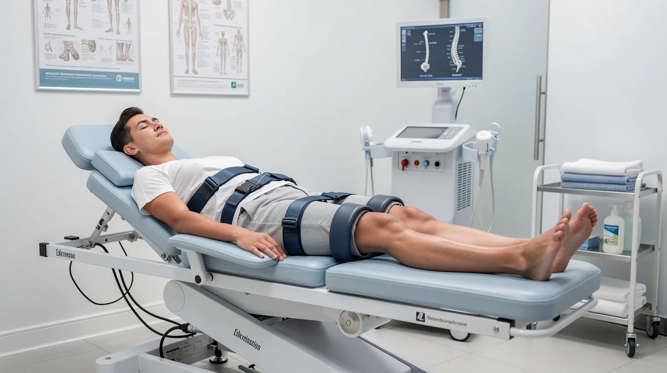 The image depicts a patient relaxing during a spinal decompression therapy session in a serene clinical environment, highlighting the importance of spinal health and the body's natural healing process. This non-surgical spinal decompression treatment aims to relieve pressure on spinal structures, providing lasting relief for patients dealing with conditions like degenerative disc disease or spinal stenosis.