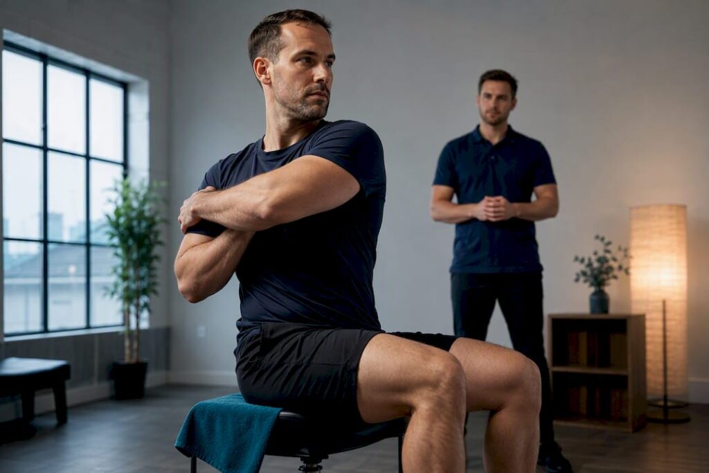 Patient undergoing thoracic mobility assessment