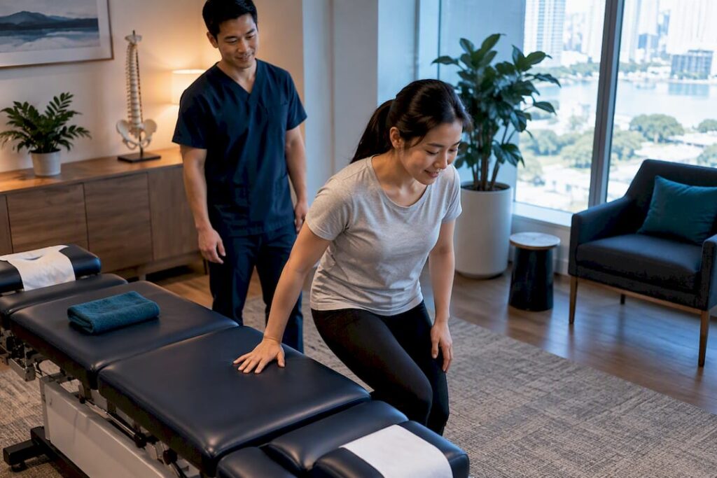 Patient standing after chiropractic adjustment