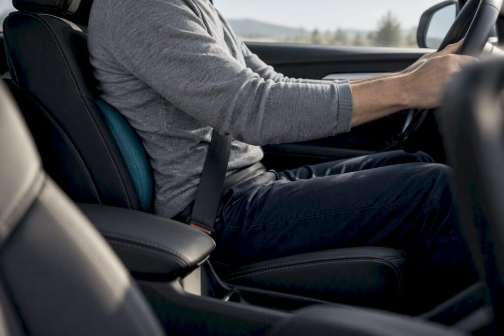 Supported lower back posture inside car