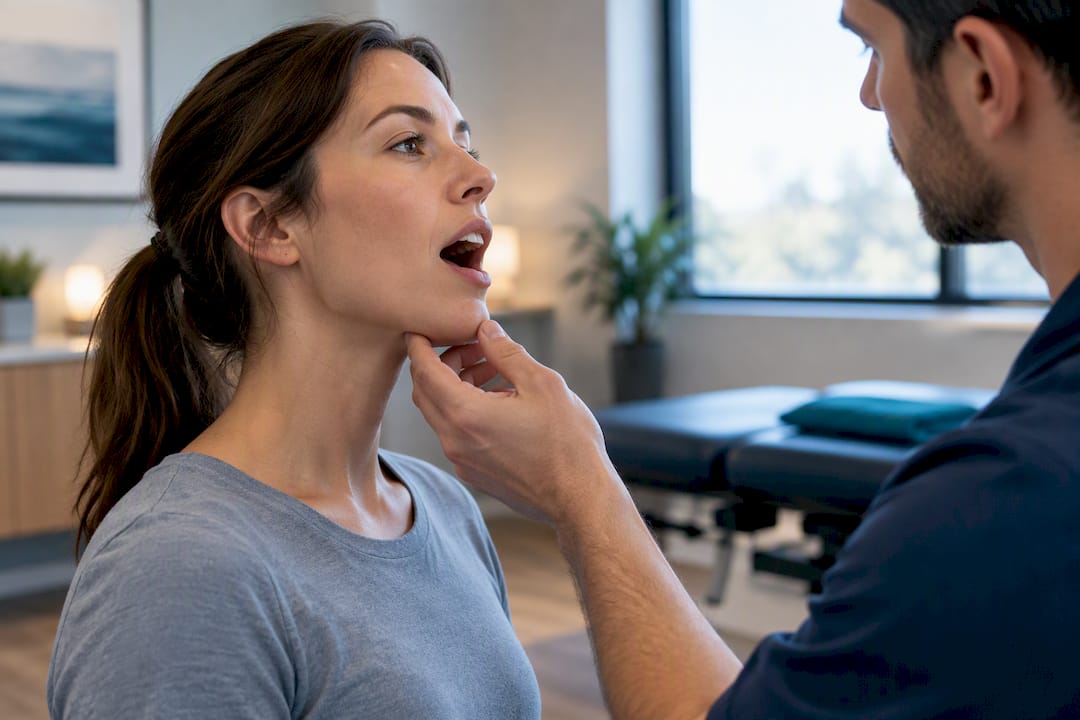 Clinician assessing patient jaw movement