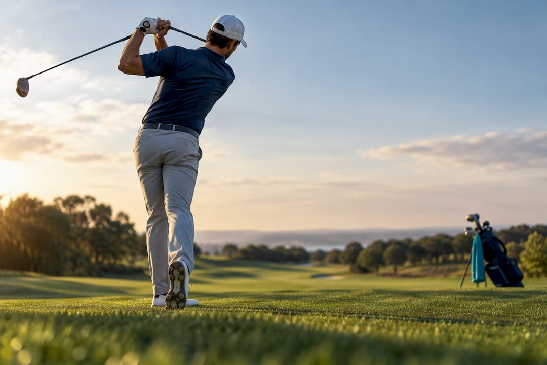 Golfer rotating through a controlled swing
