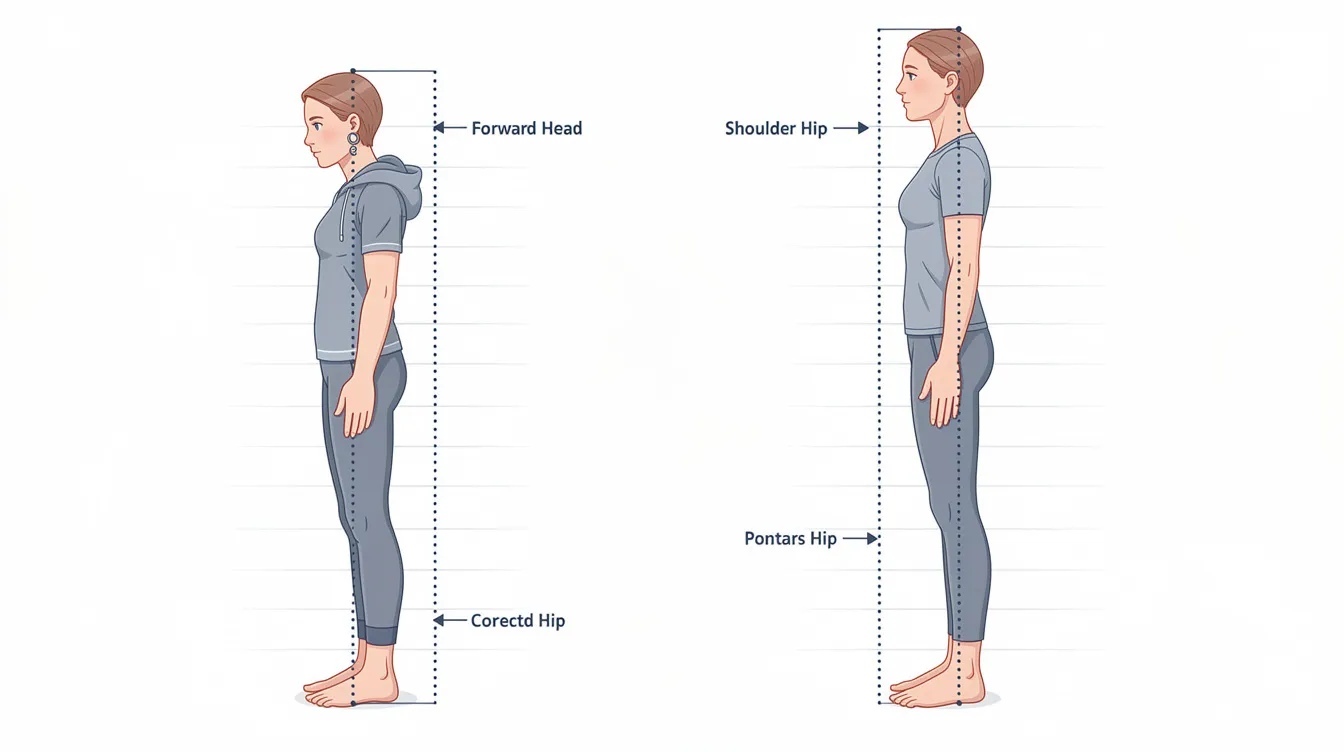 The image shows a side-by-side comparison of a slumped standing posture on the left and a corrected upright posture on the right, with alignment markers indicating proper spinal alignment. This visual highlights the importance of chiropractic care in addressing musculoskeletal pain and promoting optimal health through proper posture and spinal adjustments.