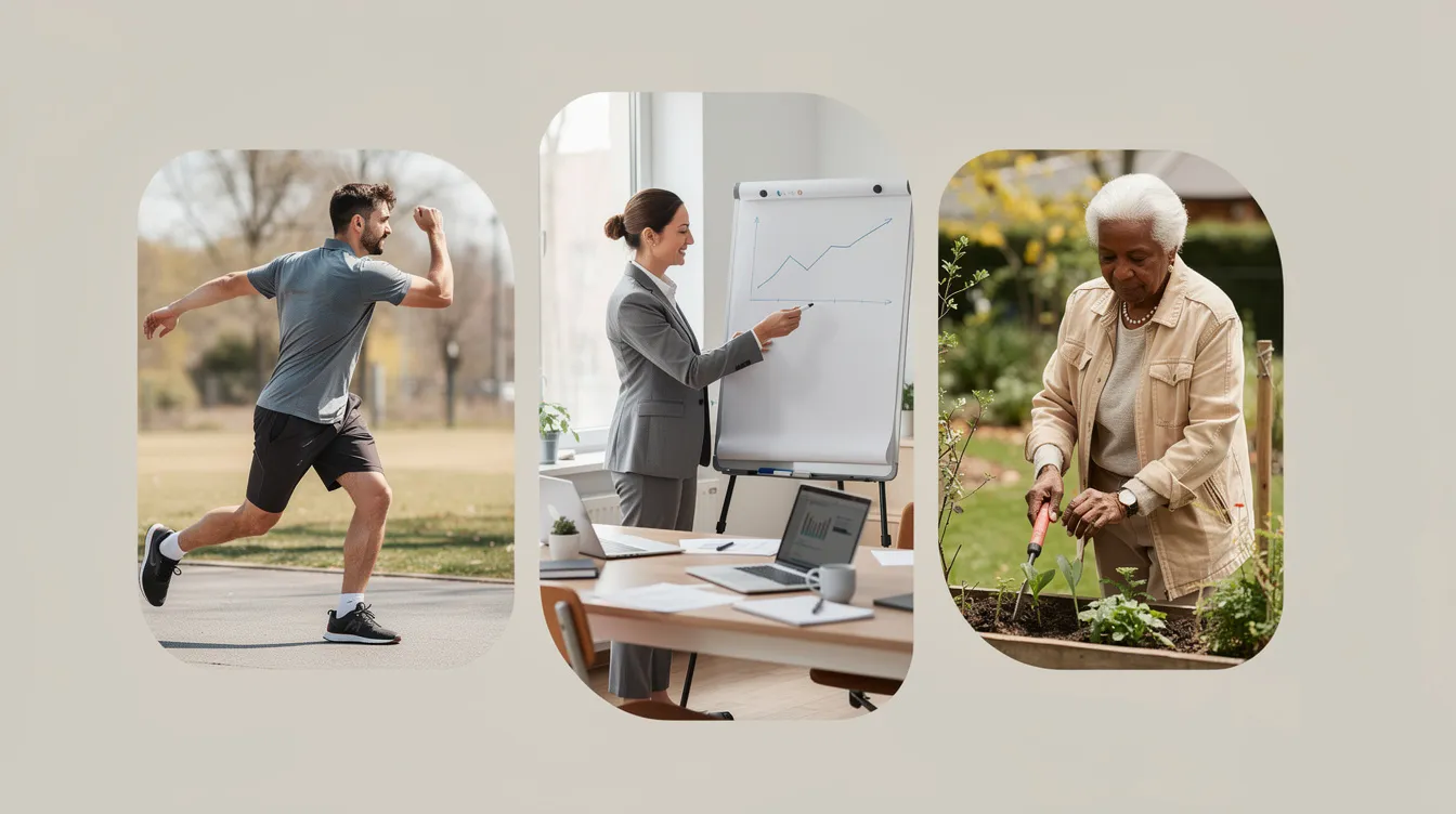 The image showcases a collage featuring individuals from various age groups, including a young adult, an office worker, and an older adult, all engaged in active and functional positions. This representation highlights the importance of chiropractic care in promoting mobility and addressing musculoskeletal disorders across different life stages.
